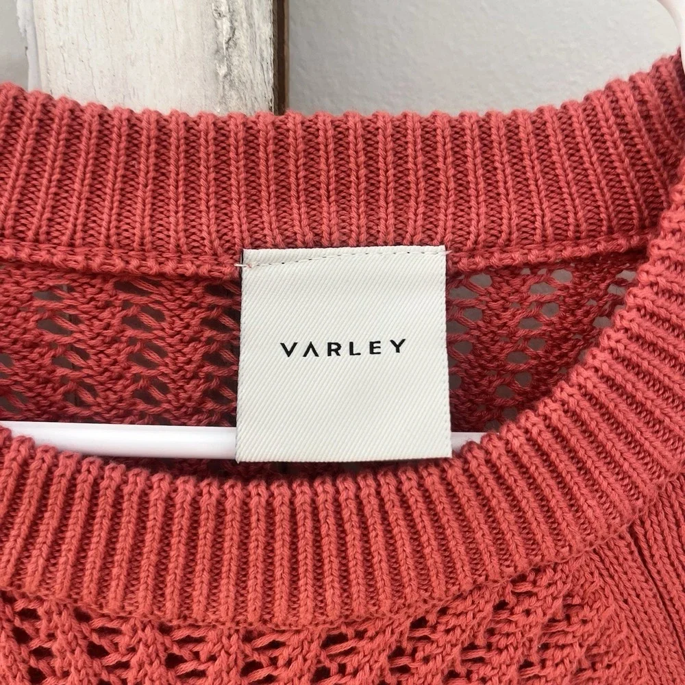 VARLEY $120 Clay Knit‎ Sweater Mineral Red Crewneck Pullover Open Knit Cotton S